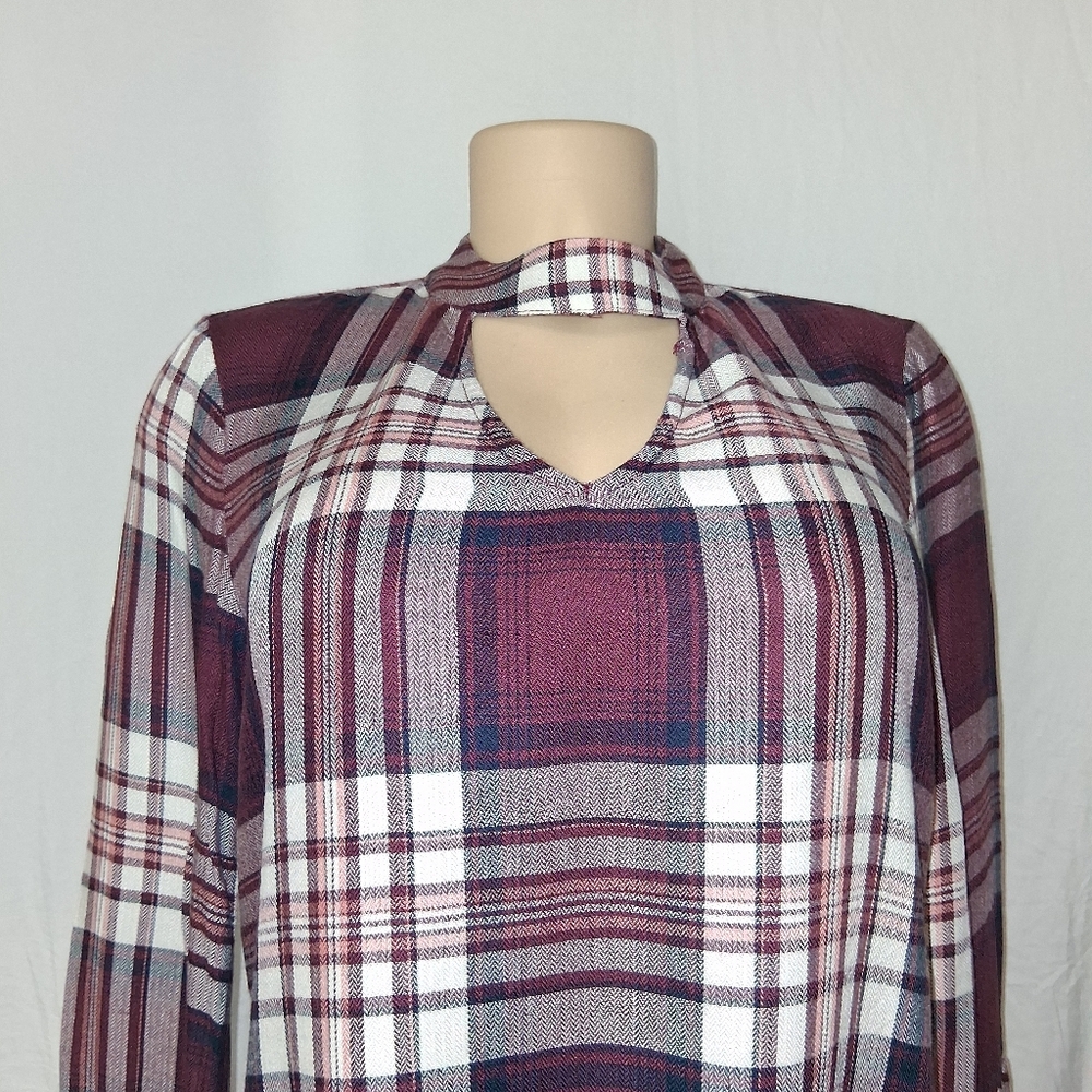 American Rag Cie Plainbell Vtg Burgundy Plaid Choker Blouse.Vtg Boho retro.Casua - Picture 12 of 16